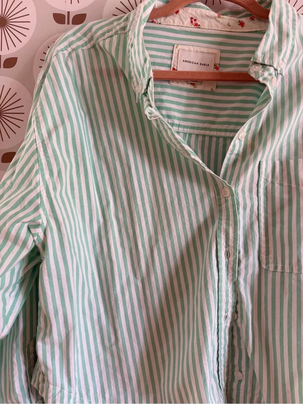 American Eagle Outfitters Mint Green and White Striped Top - Picture 2 of 4
